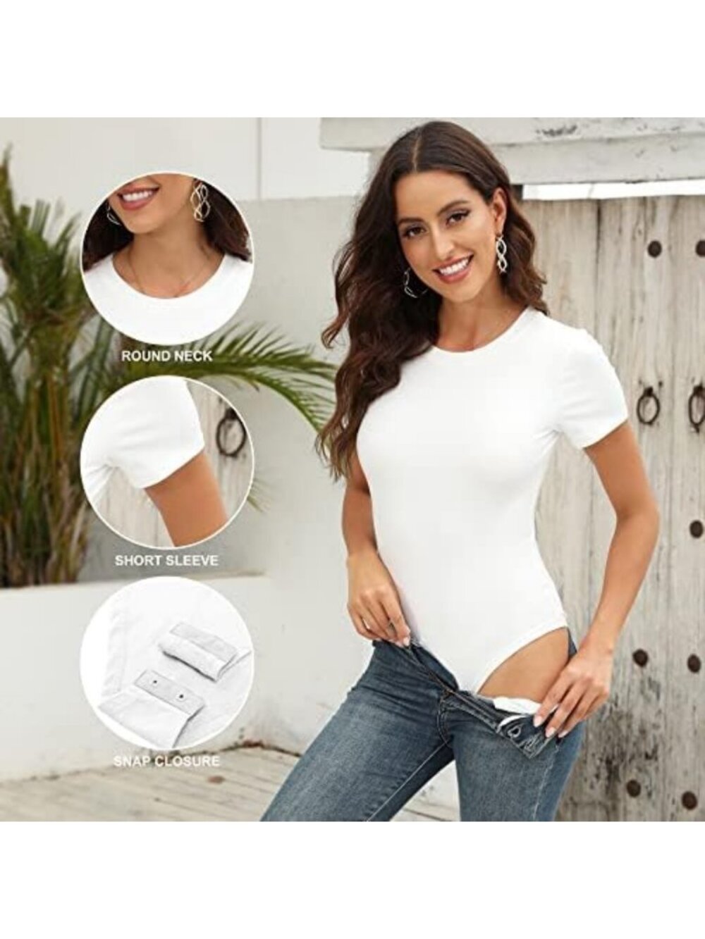 Women's Casual Short Sleeve Round Neck Bodysuit Tops - 4/5 Pack Basic Tees - Picture 3 of 5